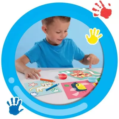 Kit 3 en 1 Peinture au doigt SES CREATIVE - Jeu de coloriage et formes autocollantes