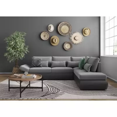 Canapé d'angle SEVARA 4 places Gris convertible et réversible - FSC® certifié