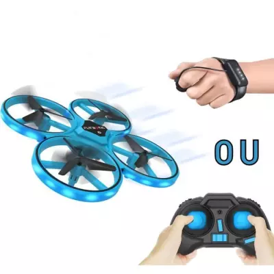 Mini drone lumineux avec double télécommande - Looping 360 - Bleu