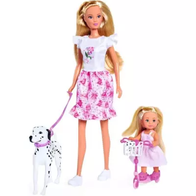 Steffi Love et Evi Love : Poupées Dalmatien avec Figurines et Trotinette