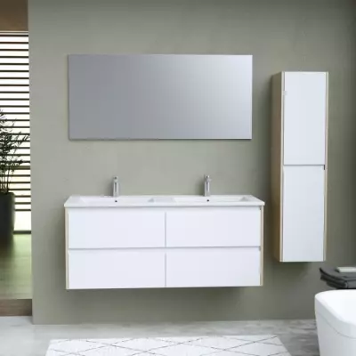Ensemble salle de bain 120, vanité+vasque+miroir & colonne