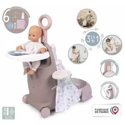 Valise Nurserie 3 en 1 - Baby Nurse - Pour Poupons jusqu'a 42cm - Beige/Rose/Blanc