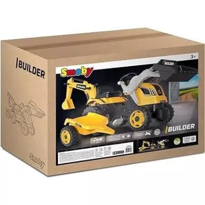Tracteur Builder Max avec Remorque et Pelleteuse - Smoby - Jaune