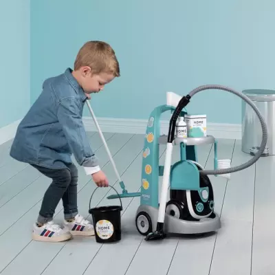 Smoby Chariot de ménage + aspirateur électronique - 9 Accessoires