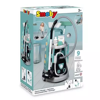 Smoby Chariot de ménage + aspirateur électronique - 9 Accessoires