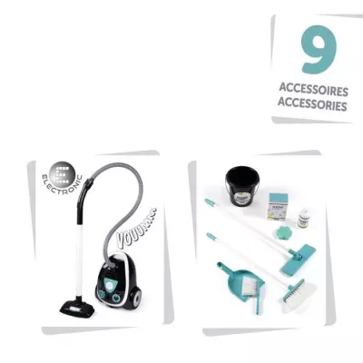Smoby Chariot de ménage + aspirateur électronique - 9 Accessoires