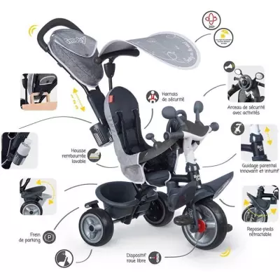 Tricycle enfant évolutif Baby Driver Plus - Gris - Structure métal