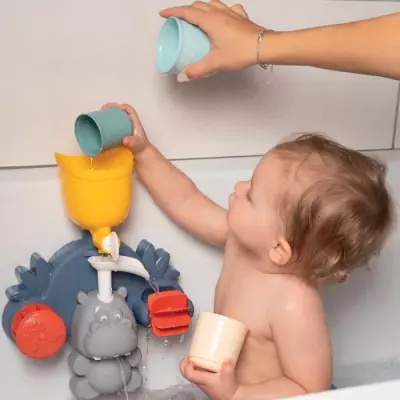Jouet de bain Smoby Little Hippo - Toboggan et roues - Bleu/vert