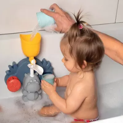 Jouet de bain Smoby Little Hippo - Toboggan et roues - Bleu/vert