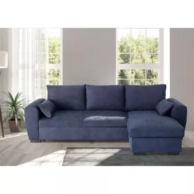 Canapé d'angle convertible réversible MAX - Méridienne avec coffre - Tissu bleu
