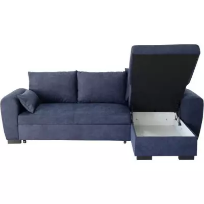 Canapé d'angle convertible réversible MAX - Méridienne avec coffre - Tissu bleu