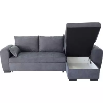 Canapé d'angle convertible réversible MAX - Méridienne avec coffre - Tissu gris foncé