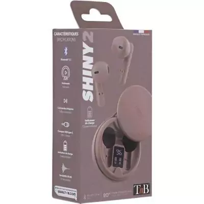 Ecouteurs sans fil TWS - T'nb - Shiny 2 - Boîtier de charge inclus - Bluetooth - Autonomie 20h - Contrôle tactile - Rose