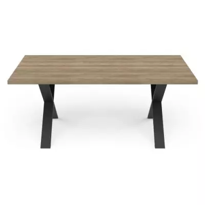 Table STOUT Rectangulaire 180x90 cm - Décor mélamine halifax - Pied en X noir mat