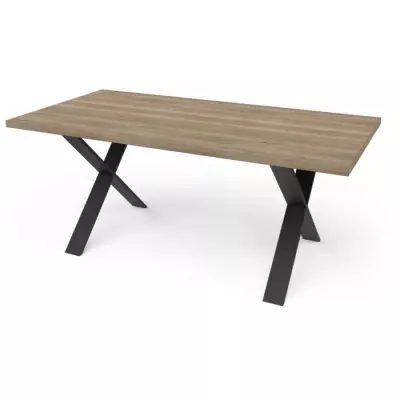 Table STOUT Rectangulaire 180x90 cm - Décor mélamine halifax - Pied en X noir mat