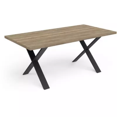 Table STOUT Rectangulaire 180x90 cm - Décor mélamine halifax - Pied en X noir mat
