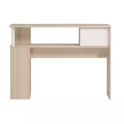 Ensemble lit + tête de lit avec rangement - Style contemporain - Décor acacia clair et blanc