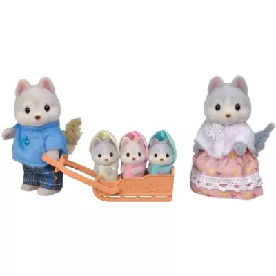 Figurine miniature : Famille husky - Dimensions compactes