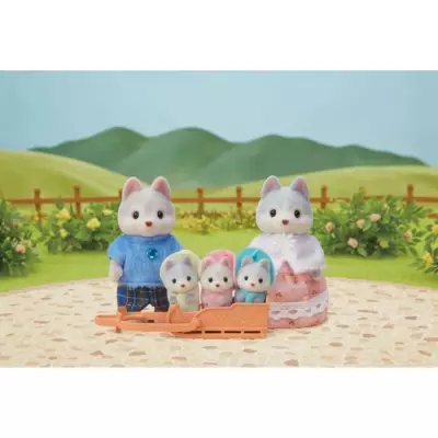 Figurine miniature : Famille husky - Dimensions compactes