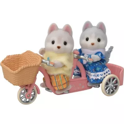 Figurines miniatures SYLVANIAN FAMILIES - Les frères et sœurs husky et leur tandem