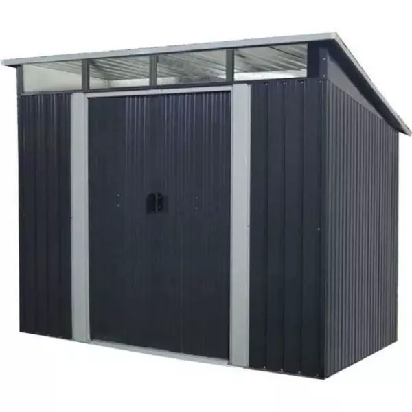 SOLER Abri de jardin en métal 4,61 m² - 238 x 193 x 202 cm - Kit d'ancrage inclus, 2 portes coulissantes - Gris