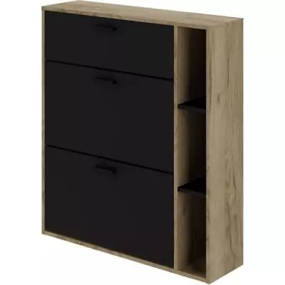 Meuble à chaussures LEONA 2 Portes - Noir/Chêne rustique - 8 à 10 paires