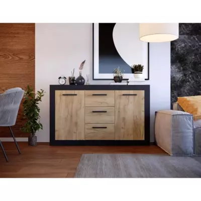 Buffet STONE INDUS 2P + 3T - Chene rustique/noir - Style industriel
