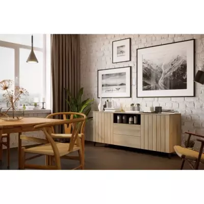 Buffet LINEAS Chêne Mélaminé - 2 Portes + 2 Tiroirs - L180 cm