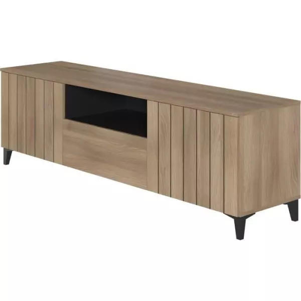 Meuble TV LINEAS - Mélaminé chene - 2 portes + 1 tiroir + 1 niche - L180 x P44 x H55 cm