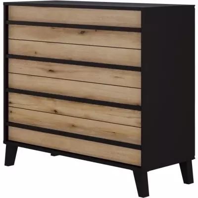 Commode HEKA 4 tiroirs - Noir et chene - L100 x P40 x H89 cm