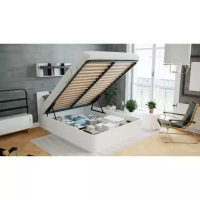 Izan Lit coffre adulte 160x200 - Blanc - Sommier inclus Izan Lit coffre adulte 160x200 - Blanc - Sommier inclus