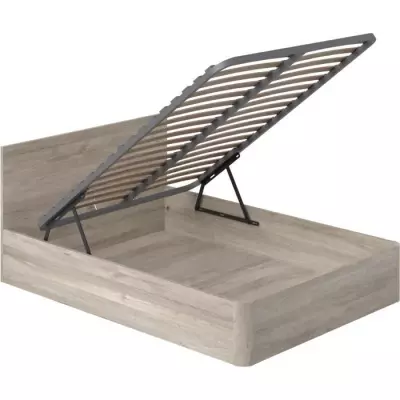 Lit coffre adulte en mélaminé Chêne 140x190 cm - Fabriqué en Espagne