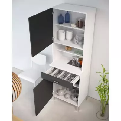 Buffet de cuisine éco L 60 cm - Gris et blanc mat