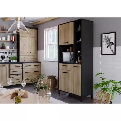Buffet de cuisine ECO 3 portes - Mélamine chêne et noir