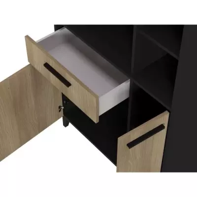 Buffet de cuisine ECO 3 portes - Mélamine chêne et noir