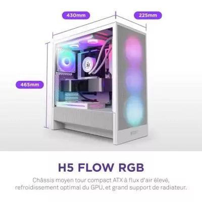 Boitier moyen-tour ATX - NZXT - CC-H52FW-R1 - H5 Flow RGB - Ventilateurs RGB inclus - Blanc - Refroidissement optimisé Boitier moyen-tour ATX - NZXT - CC-H52FW-R1 - H5 Flow RGB - Ventilateurs RGB inclus - Blanc - Refroidissement optimisé