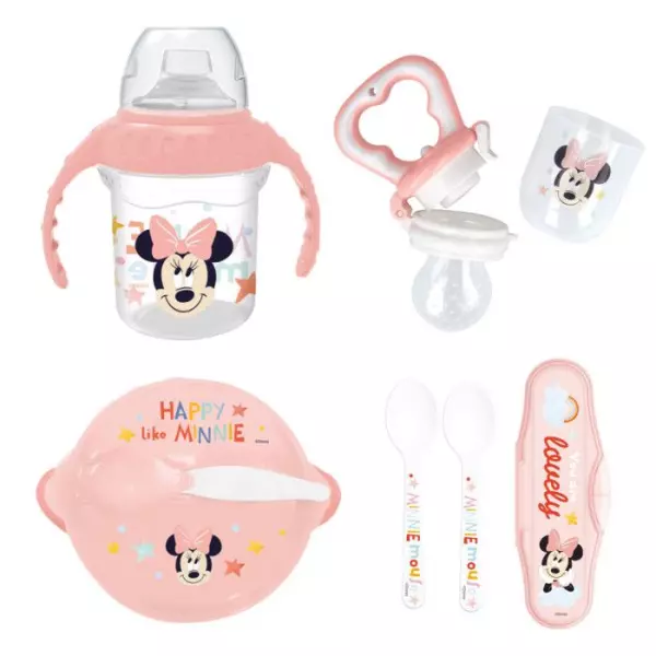 Pack repas 1er age THERMOBABY MINNIE - 1 grignoteuse + 1 bol avec cuillere + 1 tasse a poignée + Set de 2 couverts