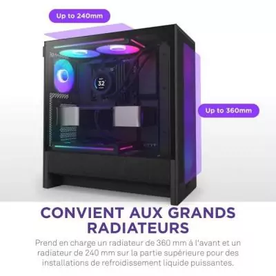Boitier moyen-tour compact ATX - NZXT - CC-H52FB-R1 - H5 Flow RGB avec ventilateurs RGB inclus - Noir