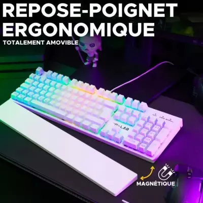 Clavier Gamer The G-Lab KEYZ RUBIDIUM - Switch Rouge - RGB - Repose Poignet - Blanc