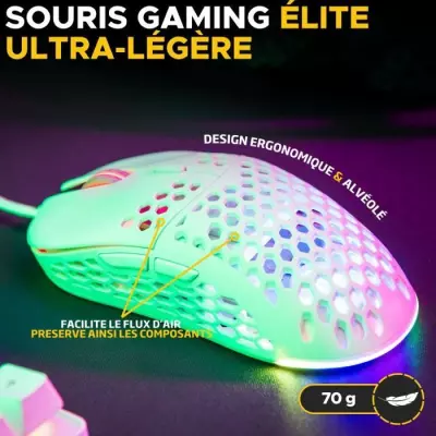 Souris Gamer filaire - The G-Lab - KULT-OXYGEN - RGB - 12800 DPI - Blanc Souris Gamer filaire - The G-Lab - KULT-OXYGEN - RGB - 12800 DPI - Blanc