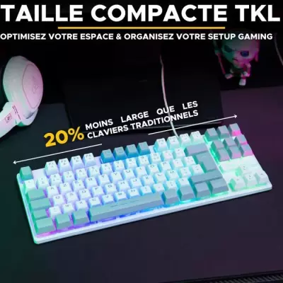 Clavier Gamer - The G-Lab KEYZ CAESIUM - RGB - Blanc & gris - TKL
