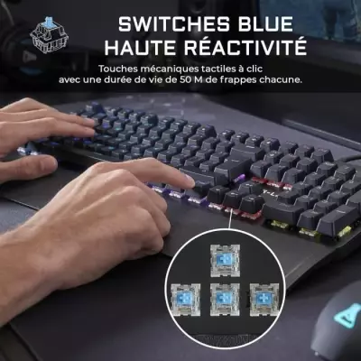 Clavier Gamer KEYZ CARBON E - Switch Bleu - Rainbow - Filaire - Azerty