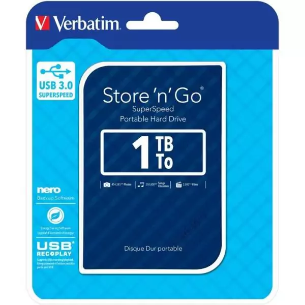 Disque dur externe - VERBATIM - Store'n'go - 1To - Bleu