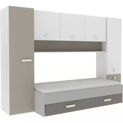 Lit gigogne enfant TIDY blanc/argile - 90x200 cm - Made in France