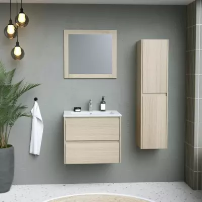 Ensemble salle de bain 60 cm: Vanity, vasque, miroir & colonne