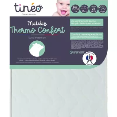 Matelas Thermo confort 60x120x10 cm - Blanc - TINEO