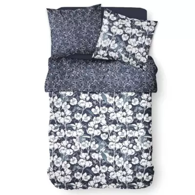 Parure de lit Mawira 2 pers. 100% coton - Bleu Marine - Floral