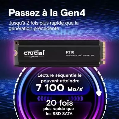 CRUCIAL - P310 - Disque SSD Interne - 2TB - Gen4 - NVMe M.2 - Jusqu'a 7100 Mo/s