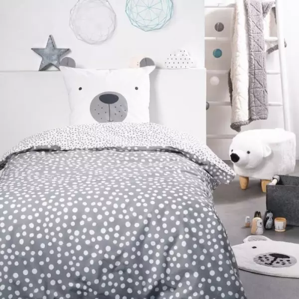 Parure de lit TODAY - housse de couette 140x200 + 2 taies d'oreiller 63x63 - 1 personne - FUNNY2.6 - Gris