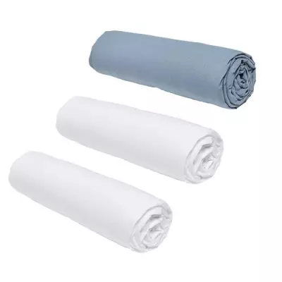 Lot de 3 draps housses 160x200 cm TODAY Essential - 100% Coton - Craie/Denim